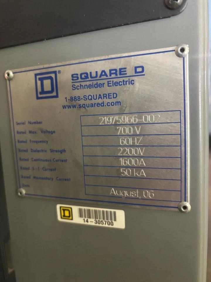 Square D, 1600 Amp, 2200 Volts, 700 Volts, 50 KA Delta Wye Main Breaker, 2006 - Image 2