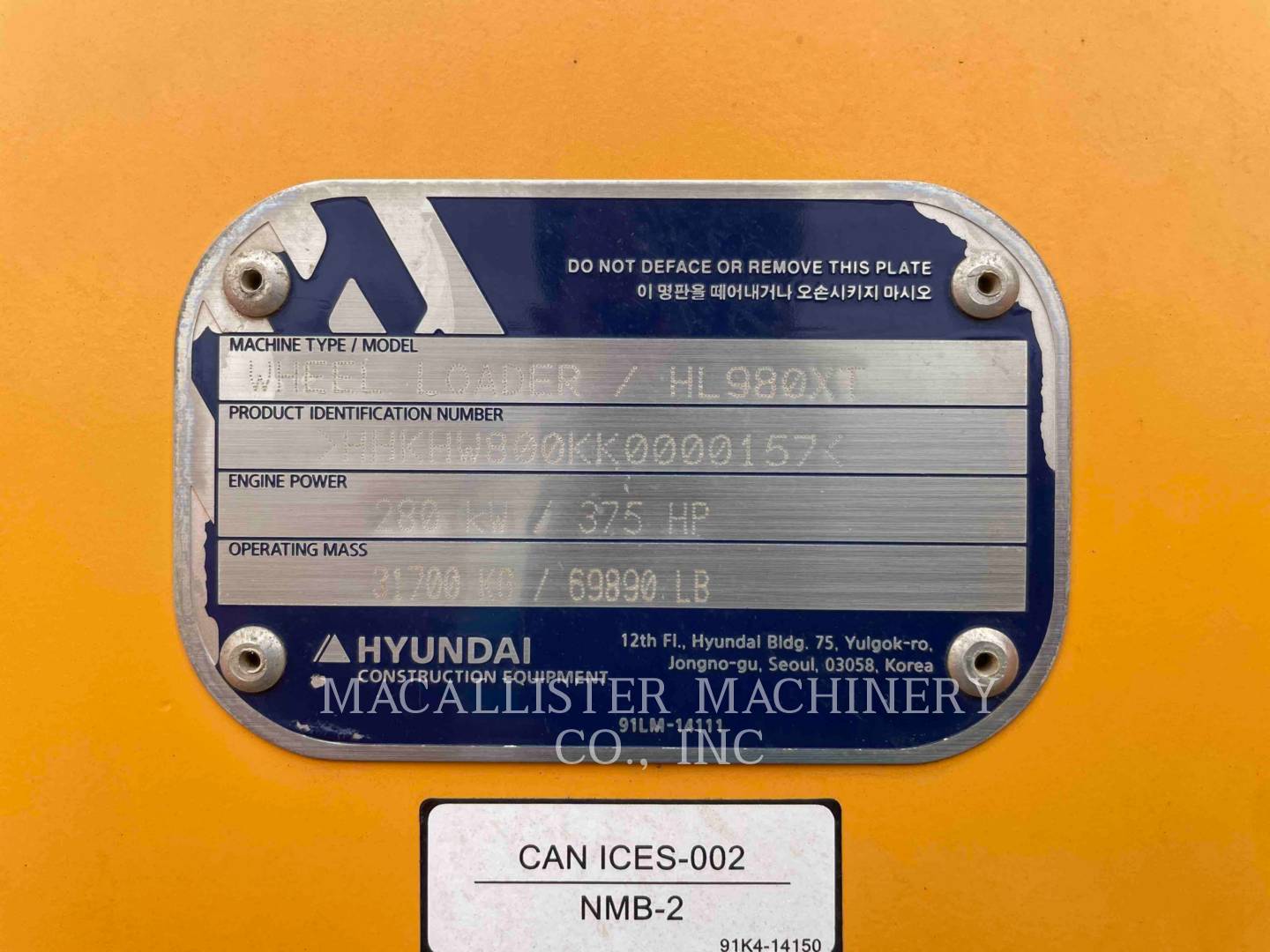 Hyundai HL980XT, Wheel Loader, 2999 hours, S/N: HHKHW800KK0000157, 2019 - Image 6