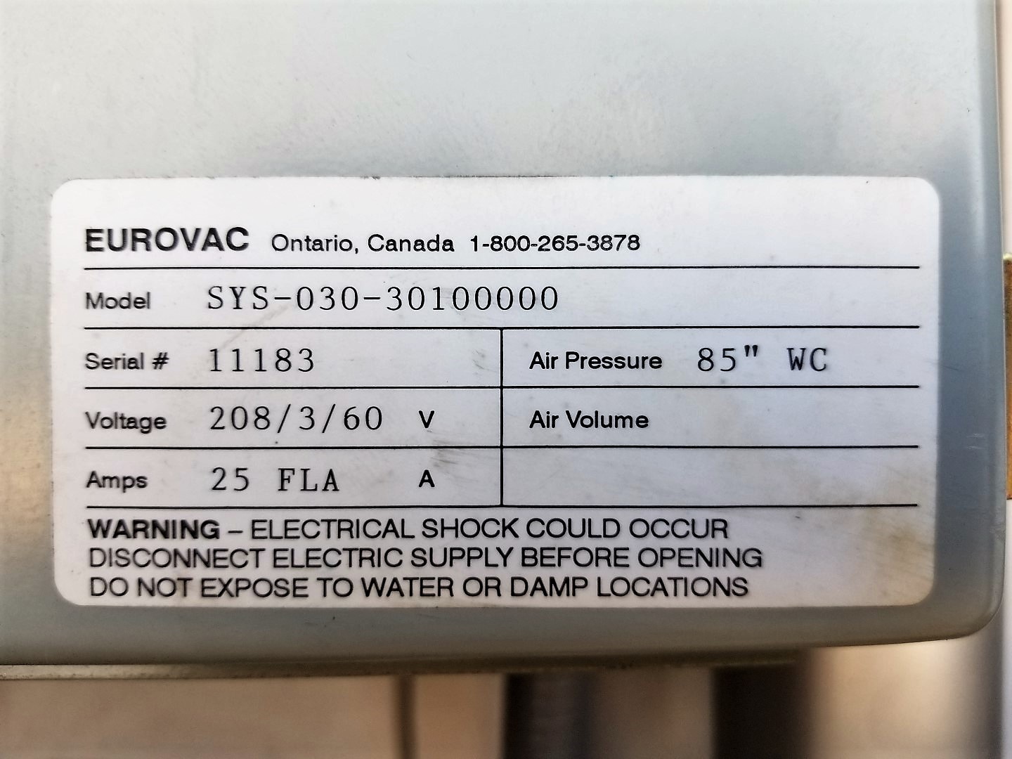 388 CFM, Eurovac #SYS-030-301, industrial central vacuum system, 10 HP, 18" diameter cyclone separator, 10" - Image 9