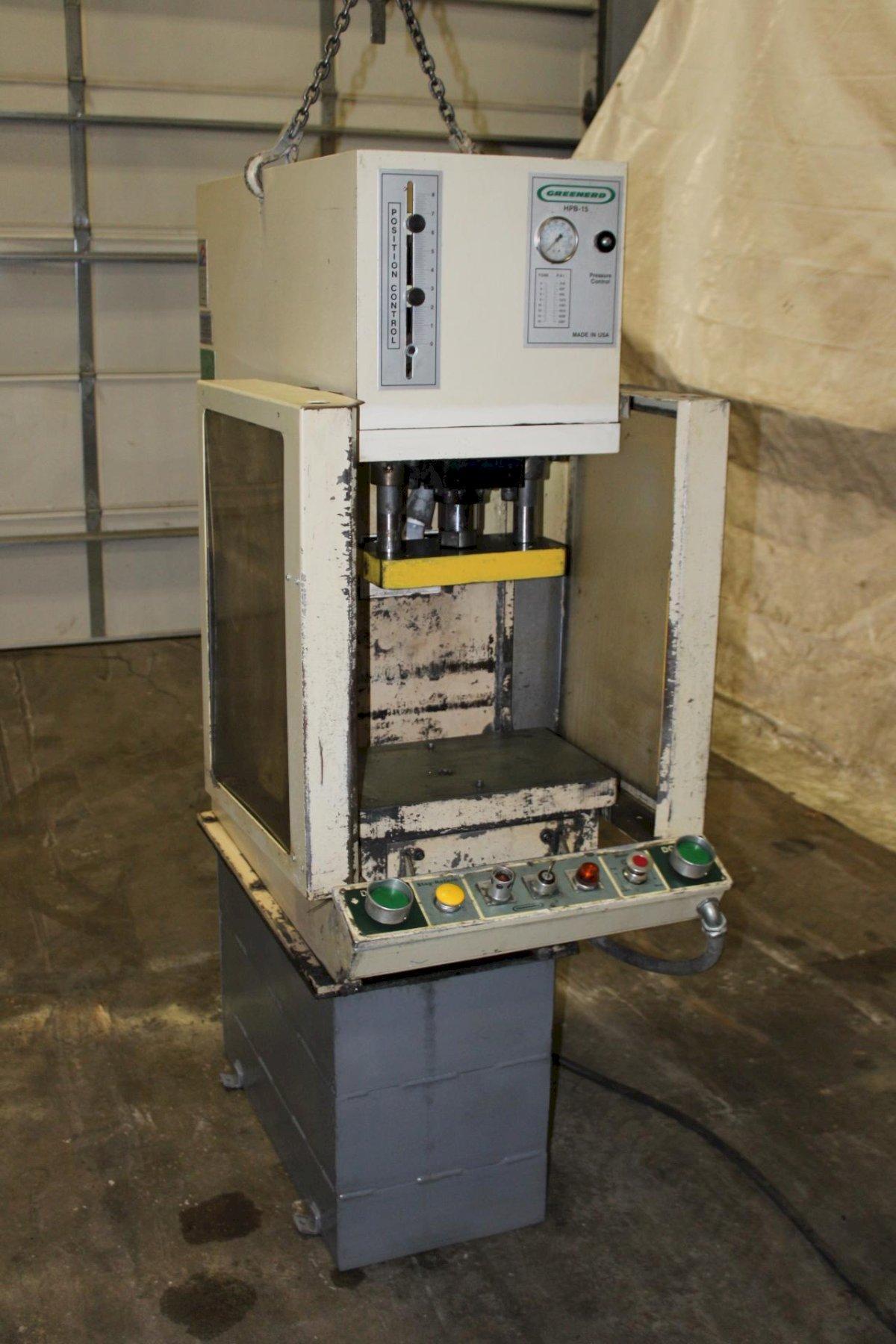 15 Ton, Greenerd #HPB-15, hydraulic press, 8" stroke, 13.5" daylight, 9" throat, 18" x11"bed, 33 gallon - Image 1