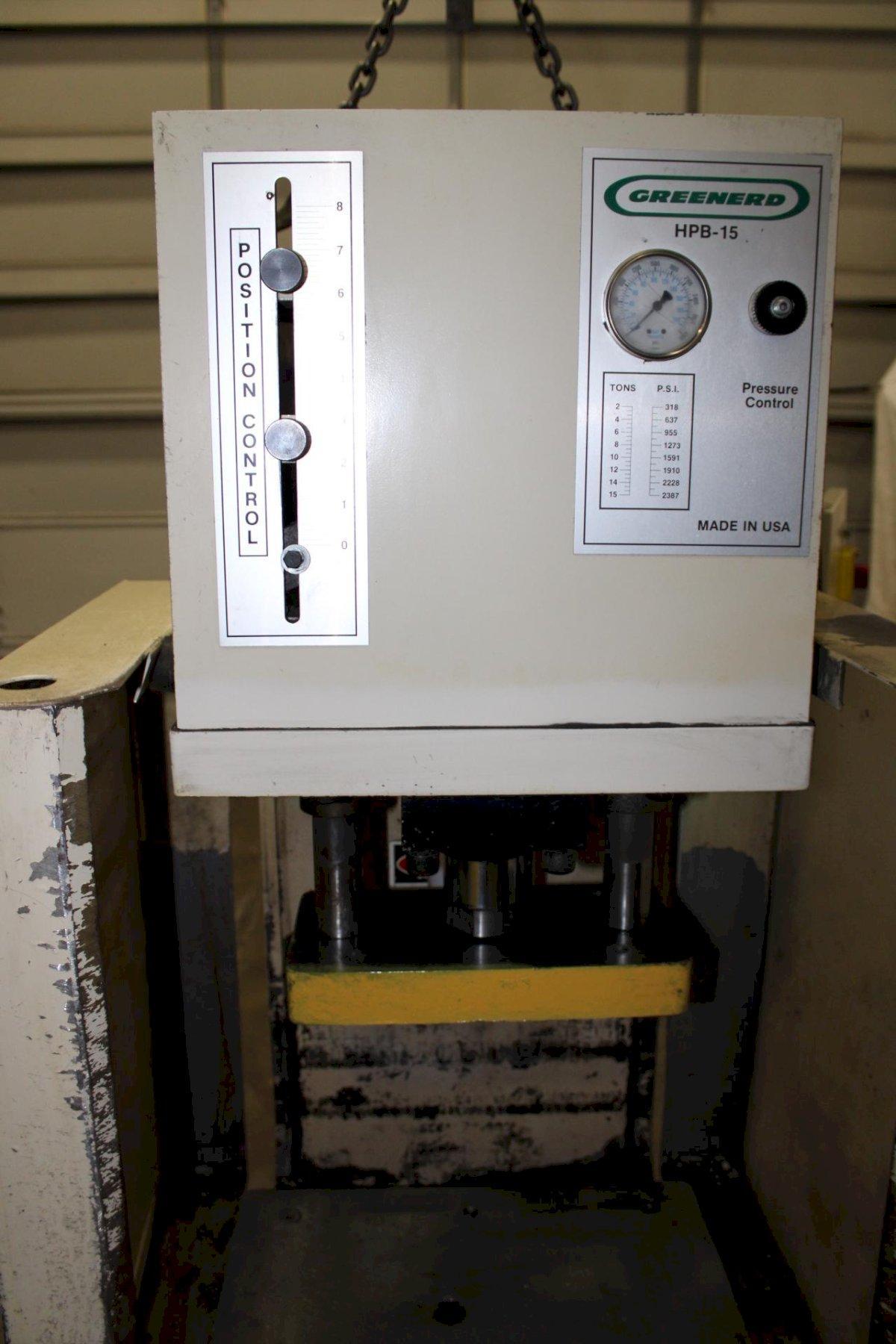 15 Ton, Greenerd #HPB-15, hydraulic press, 8" stroke, 13.5" daylight, 9" throat, 18" x11"bed, 33 gallon - Image 3
