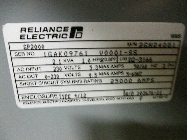 1 HP Allen-Bradley #GP-2000, Variable Speed Drive, Mounted on 24" x 36" Portable Cart, 2.1 kVA, 5.3 Amps, 230 - Image 5