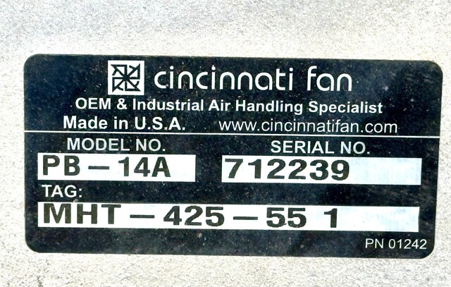 Cincinnati Fan #PB-14A, Blower, 5.5" I.D. & 6" O.D. Outlet, 3 HP, 3450 RPM, 208-230/460 V - Image 5