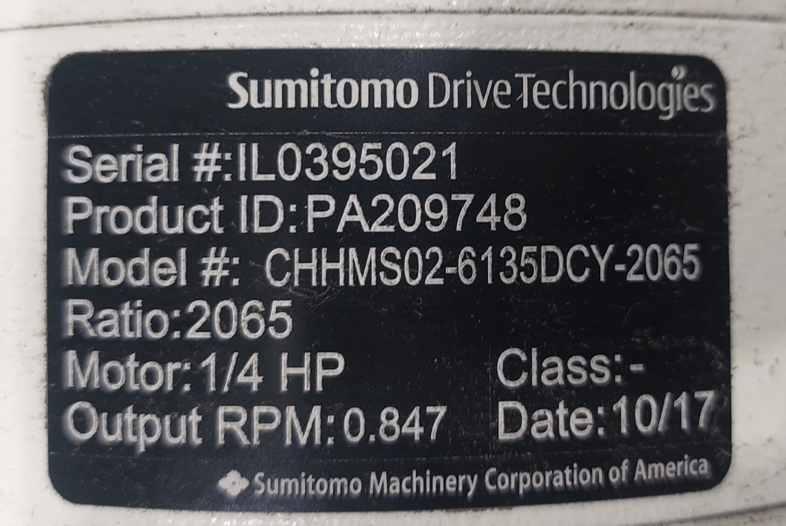 .2 HP @ .847 RPM, Sumitomo, Gear Drive w/Motor, 2065.00 :1 Ratio, 0.25 HP & 230/460 V Motor, 2017 - Image 4