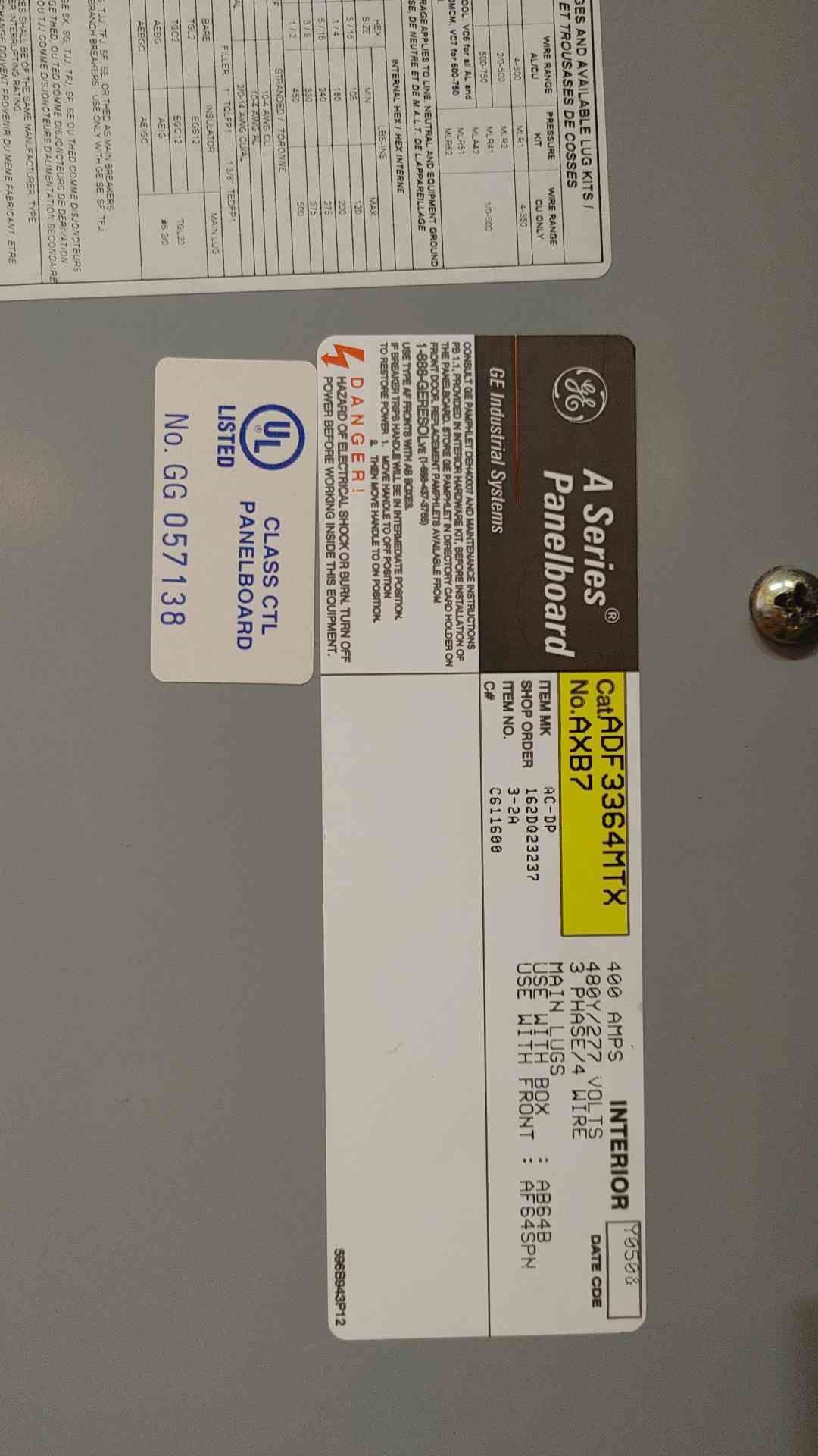 400 Amp. General Electric, AXB7 A-Series, Breaker Panelboard, 400A