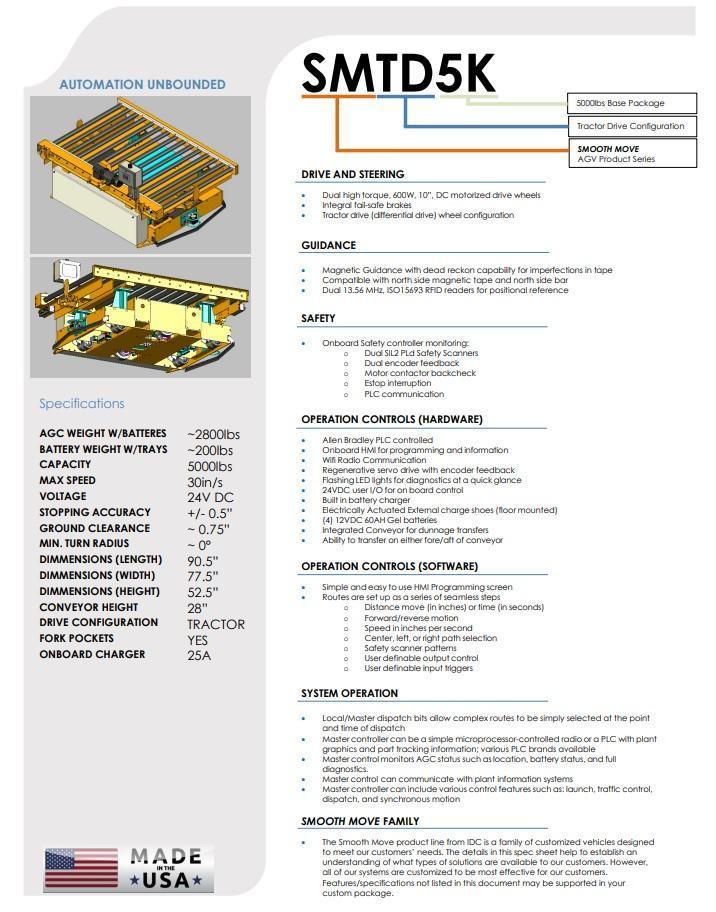 AGV System #SMTD5K, 500 lb. capacity, 28" conveyor height, 10" wheel diameter, Allen Bradley PLC controls - Image 6