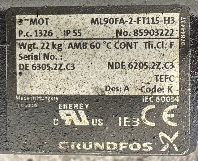 Grundfos #A98443654P11336, Pump w/Motor, 3 HP - Image 5