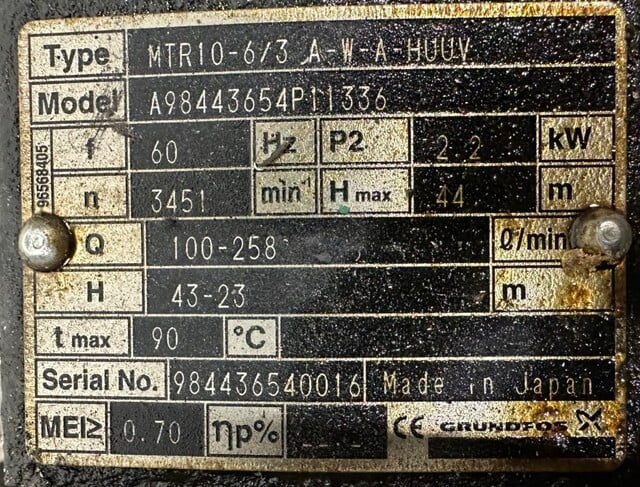 Grundfos #A98443654P11336, Pump w/Motor, 3 HP - Image 6