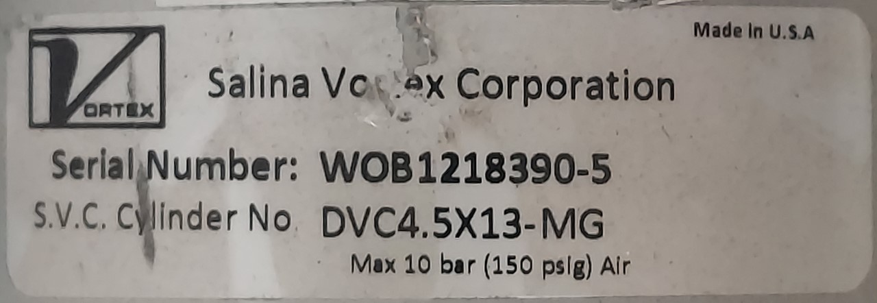 Salina Vortex #DVC4.5X13-MG, Air Cylinder, Never Used - Image 5