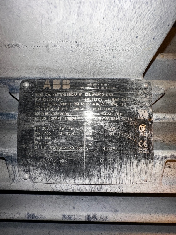 200 HP 1785 RPM ABB, Frame 445T, TEFC, 460 Volts (2 Available) - Image 1