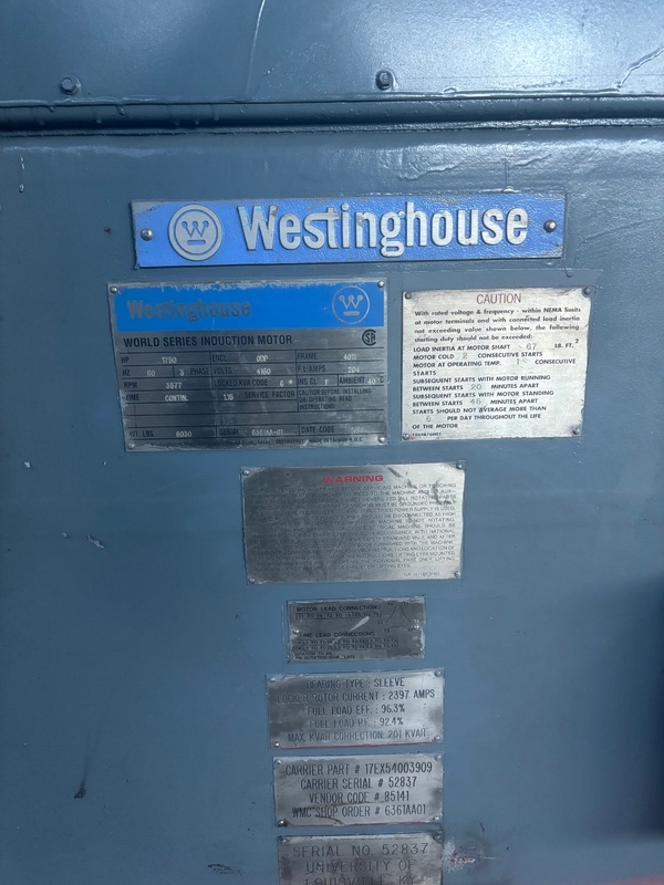1750 HP 3577 RPM Westinghouse, Frame 4011, WPISB, 1.15 service factor, 4160 Volts - Image 2
