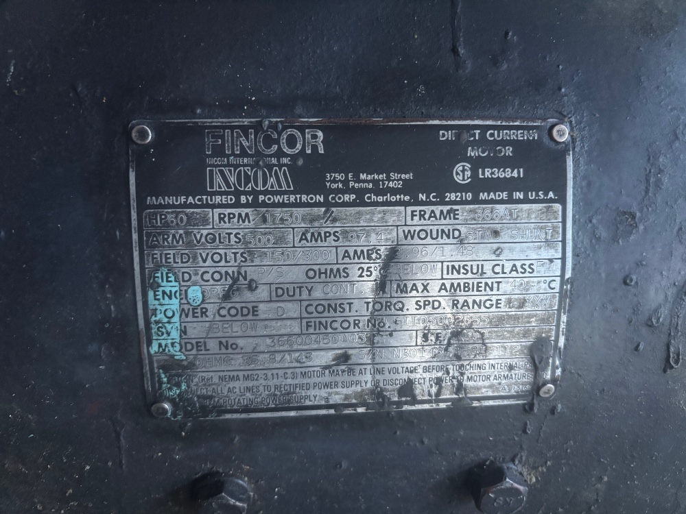 60 HP 1750 RPM Fincor, Frame 366AT, DPFG, 500 VA, 150/300 VF - Image 2