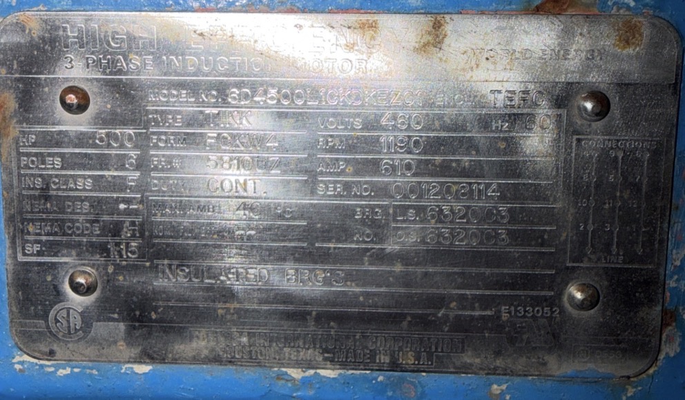 500 HP 1190 RPM Toshiba, Frame 5810UZ, TEFC, Ball, 460 Volts, Offered electrically OK or Rebuilt with Warranty - Image 1