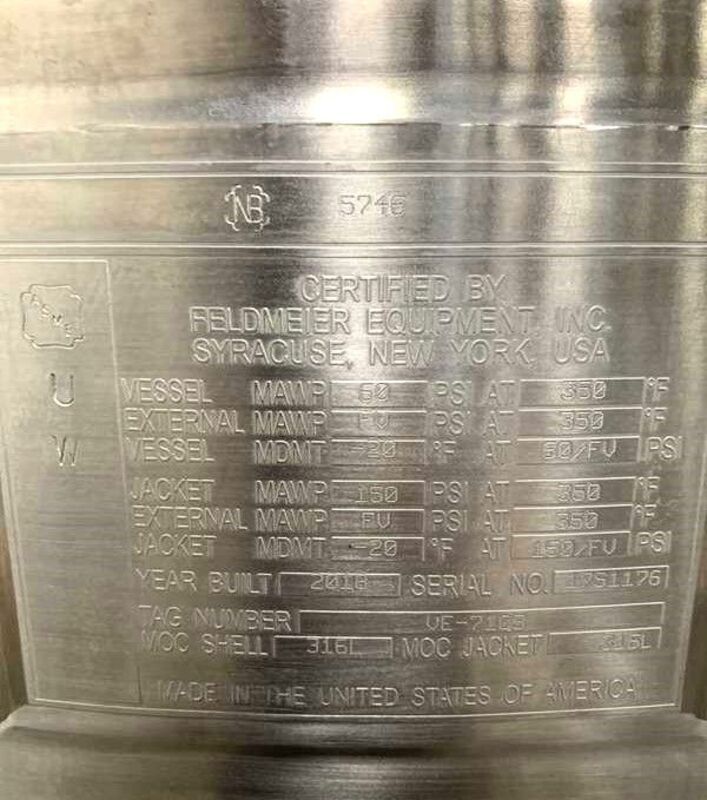 100 gallon Feldmeier, sanitary Stainless Steel jacketed reactor / fermenter w/ mixer, 150 psi @ 350°F - Image 7