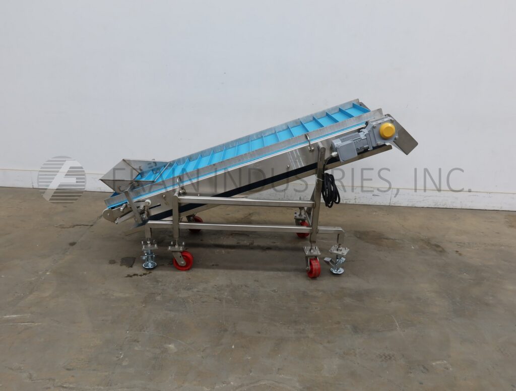 304 Stainless Steel inclined cleated conveyor, 24" wide x 74" long food grade belt - Image 2