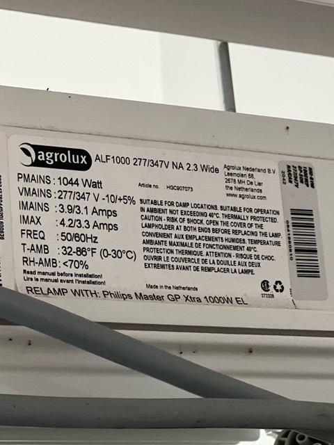 HPS Argolux #ALF1000, 1000 watt grow lights - Image 1