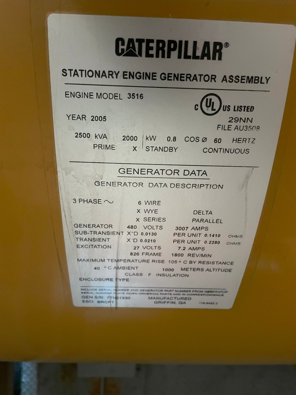2000 KW Caterpillar #3516B, stationary generator set, diesel, 1800 RPM, 480 Volts, 649 hours, 2005 - Image 7
