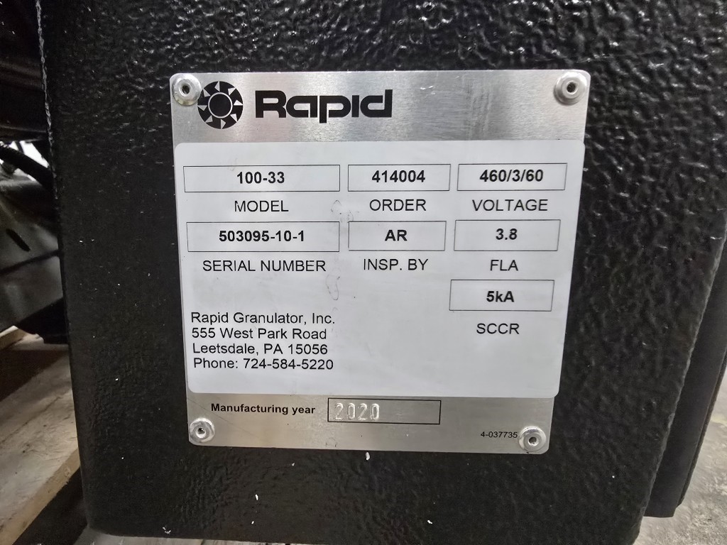 8.7" x 13" Rapid OneCUT PRO #100-33, granulator, 3 HP, rapid quick rotor release, 2020 - Image 10