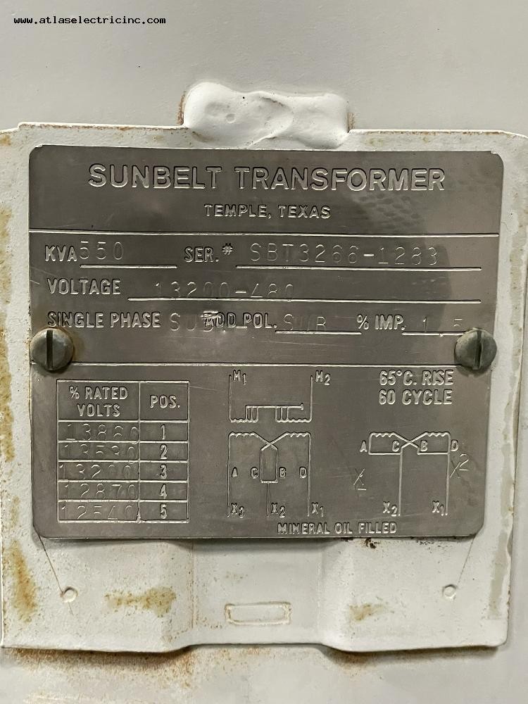 550 KVA 13200 Primary, 480 Secondary, Sunbelt, oil filled pole transformer, 1 Phase - Image 5