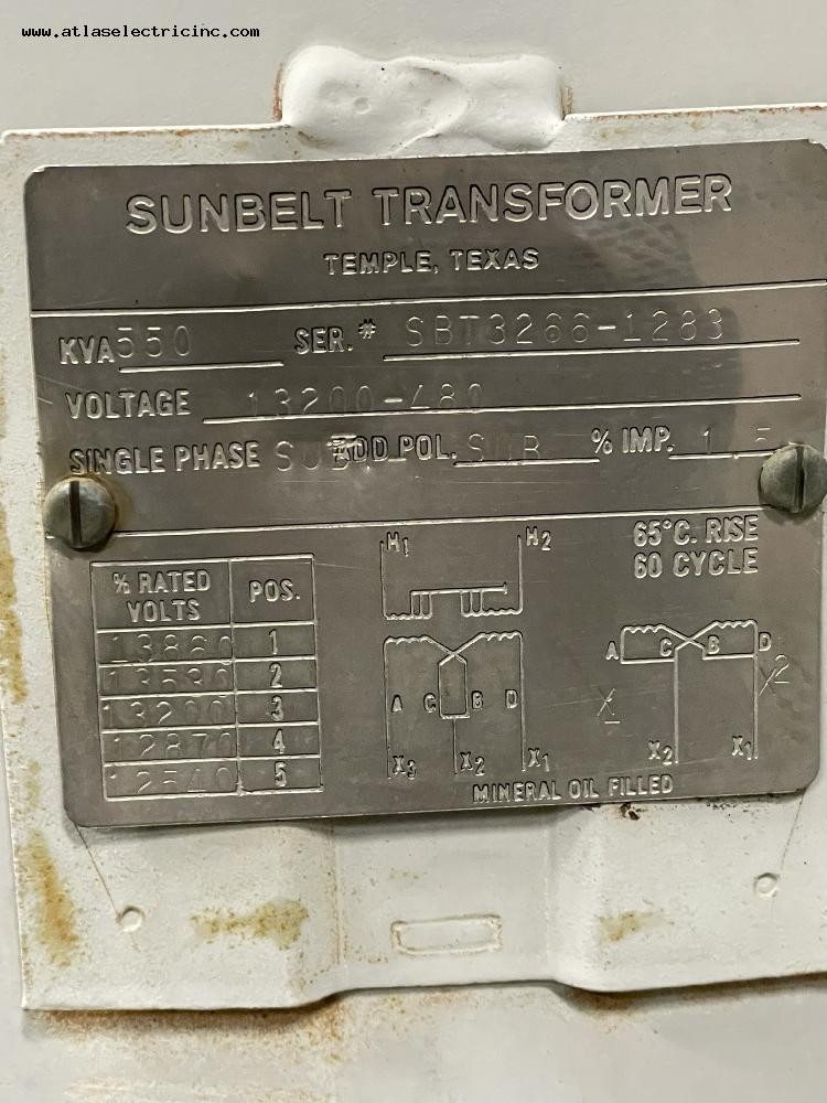 550 KVA 13200 Primary, 480 Secondary, Sunbelt, oil filled pole transformer, 1 Phase - Image 6