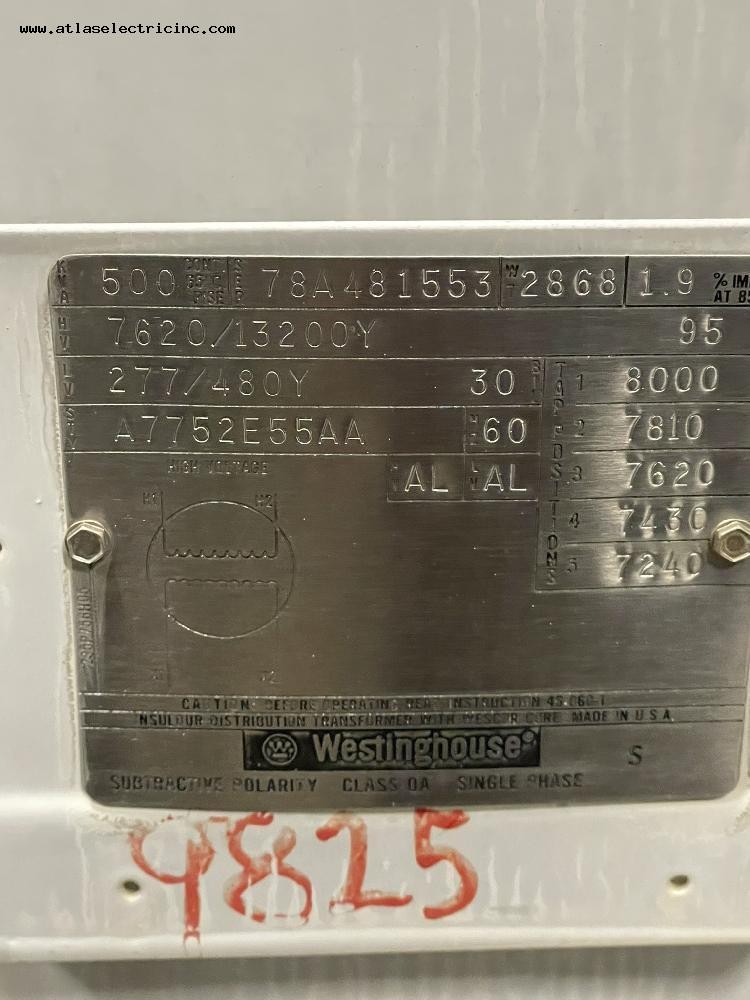 500 KVA 13200Y/7620 Primary, 480Y/277 Secondary, Westinghouse, oil filled padmount transformer, 1 Phase - Image 5