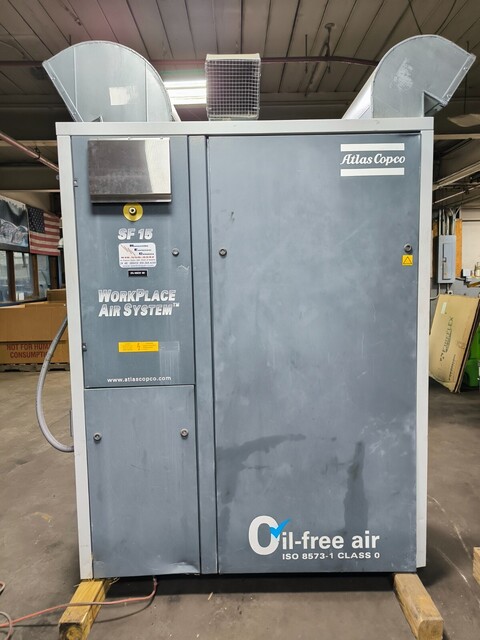 49 cfm, 145 psi, Atlas Copco #SF15, Oil Free Air Compressor, 10 bar, 14.8 kW, 20 Hp, 3505 RPM, 2012 - Image 1