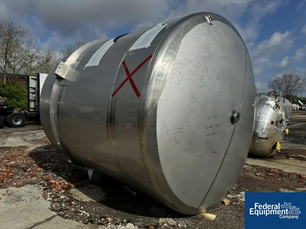 6800 Gal ICCNW Mix Tank, 304 Stainless Steel, 5 HP, 120" diameter x 132", dish bottom, baffles, 2021 - Image 3