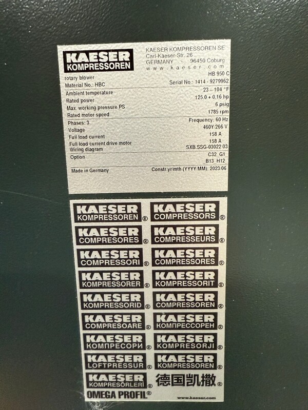 6 psig, Kaeser #Omega-HB-950-C, centrifugal blower, 125 HP, full enclosure, Plus Package, new - Image 6