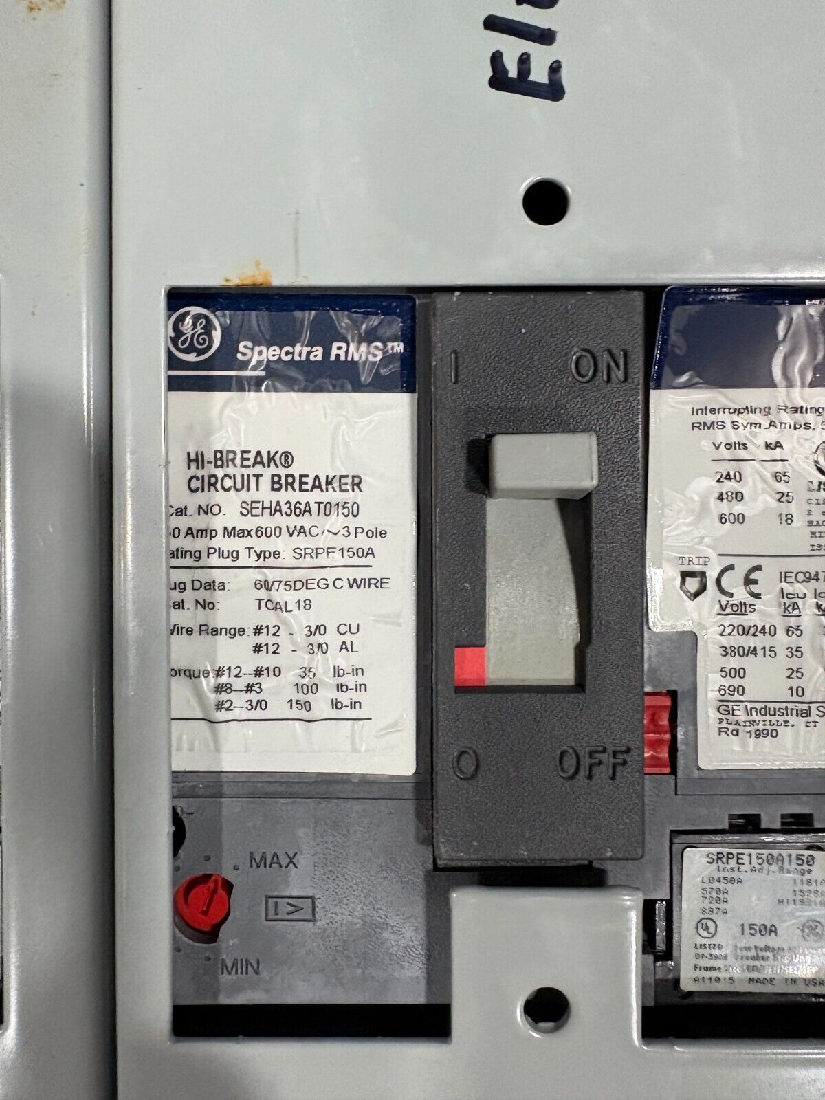 1200 Amp. General Electric #Spectra-Series, Main Power Panelboard, w/ (1)1200A/(2)600A/(3)150A/(1)100A Breaker - Image 9