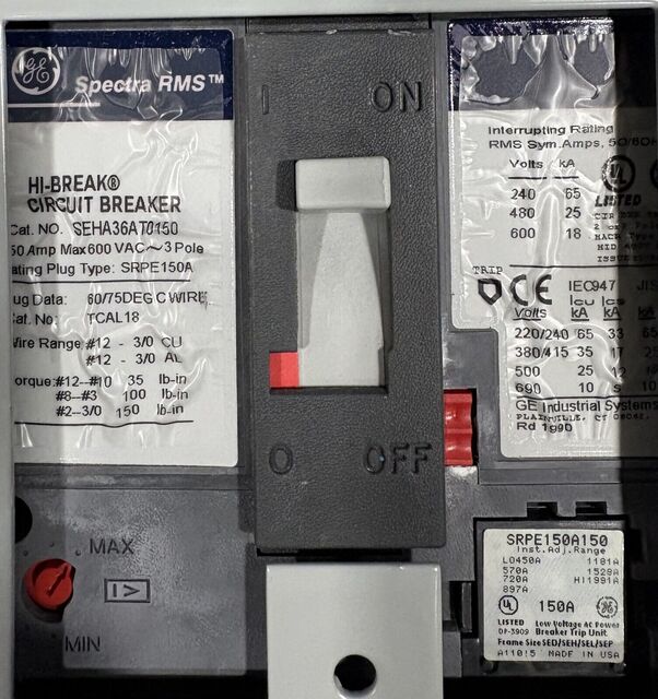 1200 Amp. General Electric #Spectra-Series, Main Power Panelboard, w/ (1)1200A/(2)600A/(3)150A/(1)100A Breaker - Image 10