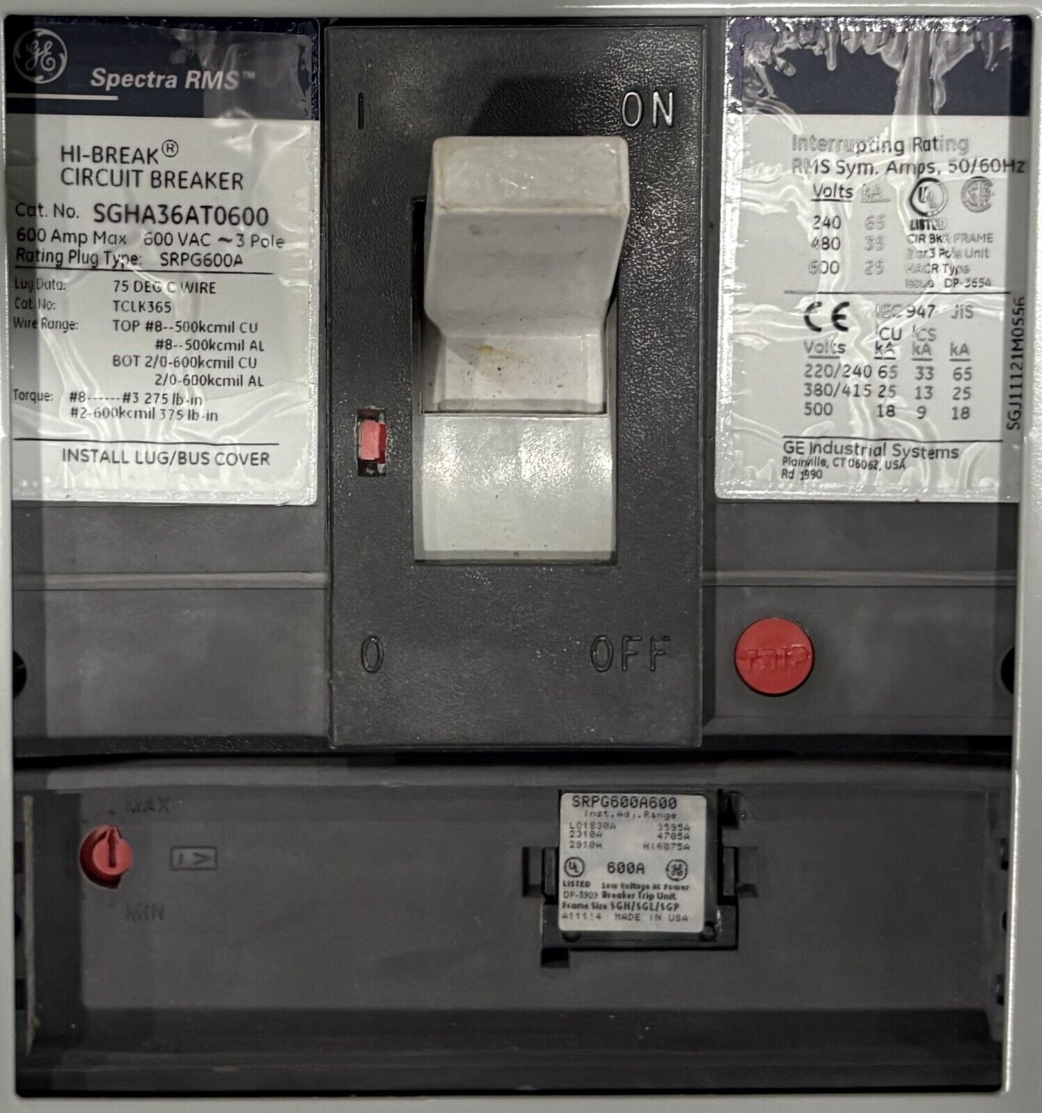 1200 Amp. General Electric #Spectra-Series, Main Power Panelboard, w/ (2)600A / (1)1200A Breaker - Image 7