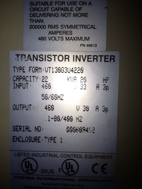 Toshiba, VT130G3U4220, VFD, 20 KVA, 460 Volts - Image 4