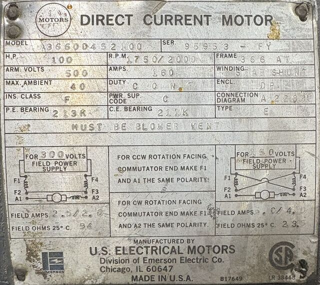 100 HP 1750/2000 RPM Emerson, 3660D452100, Frame 366A, 3 phase, TEFC, 500 VA., 300 VF - Image 9