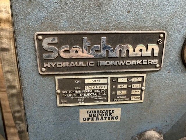 Scotchman #5075, ironworker, 50 ton, 5 HP, 7.5" throat, 24" bar shear, 30 SPM, w/ punches, dies, pipe notch - Image 3