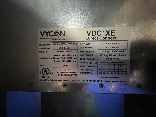 vycon vdcxe direct connect flywheel energy storage, 2012 - Image 3
