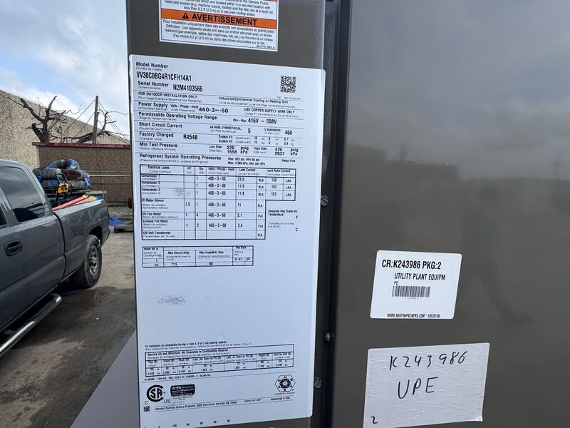 30 Ton, JCI York #VV30C0BG4R1CFH14A1, package unit, never installed, 2024 - Image 3