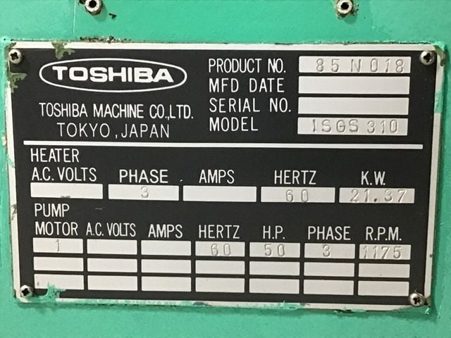310 Ton, 41 oz., Toshiba #ISGS310WV10-19B Wide Platen, injection molding machine, 2001 - Image 9