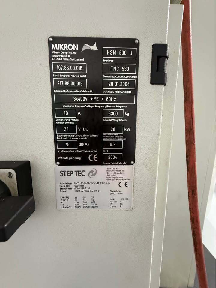 Mikron #HSM-600U, CNC vertical machining center, Heidenhain iTNC530 Control, 31.4" X, 23.6" Y, 19.7" Z, 36000 - Image 9
