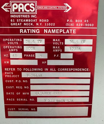 1200 Amp, SQUARE D, No. FLUARC SF6, 34500 Volts, CAT. #FCS3121532 - Image 2