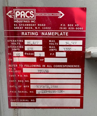 1200 Amp, SQUARE D, No. FLUARC SF6, 34500 Volts, CAT. #FCO3121532 - Image 2