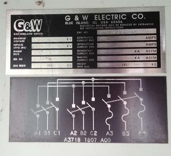 600 Amp, G & W, No. FPRAM33-376F-40PI, 15500 Volts, FUSED, 3-WAY GAS - Image 1