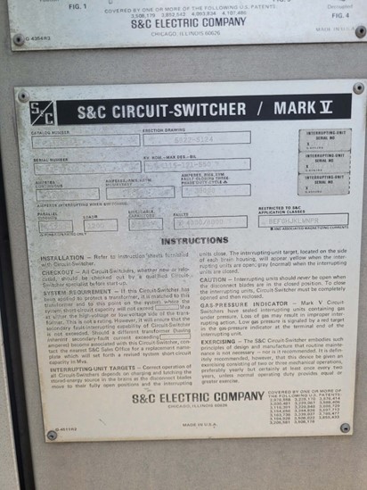 1200 Amp, S & C, No. MARK V, 121000 Volts, Circuit Switcher and Controller - Image 1