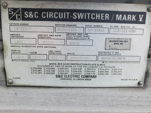 1200 Amp, S & C, No. MARK V, 121000 Volts, Circuit Switcher and Controller - Image 2