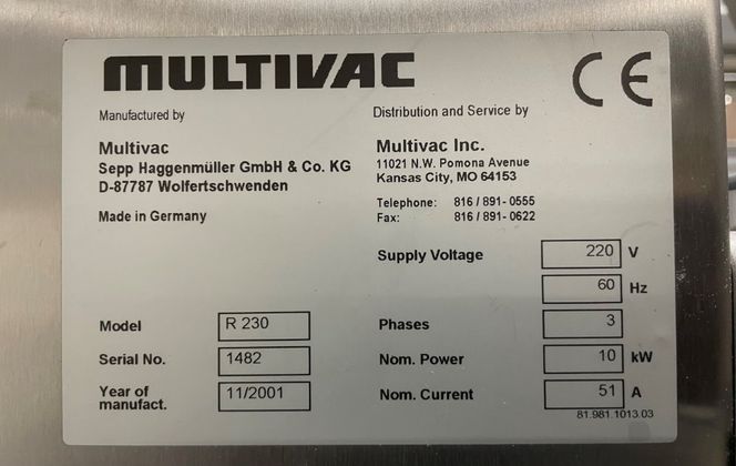 Multivac #R-230, Thermoformer, Busch Ra0100b5m3 Vacuum Pump, Neslab Chiller, Belt Conveyor, 220 V, 2001 - Image 2