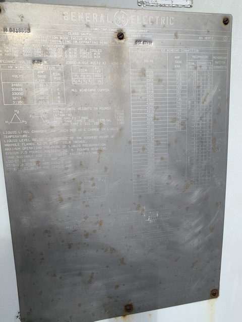 4000/5000/5600 kVA, 33000 Delta Primary, 4160/2400 WYE Secondary, General Electric Substation - Image 1