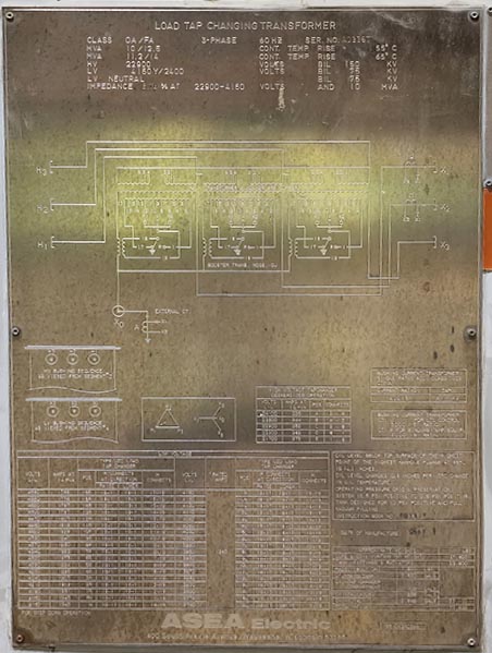 10000/14000 kVA, 22900 Delta Primary, 4160/2400 Wye Secondary, ASEA, LTC Substation - Image 1
