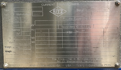 245 kV 245000 V, RITZ CURRENT TRANSFORMER OSKF245, 1200:5 MRCT - Image 2