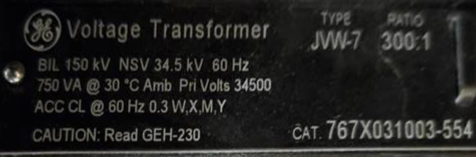 34500 V, GENERAL ELECTRIC JVW-7, 300:1, CAT. #767X031003, VOLTAGE TRANSFORMERS - Image 2