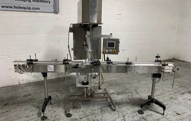 Per-Fil #Micro-SCW, loss in weight powder fill, 1-Head, 10-15 CPM, 96" L Bottle Conveyor, 120 V, 2012 - Image 1
