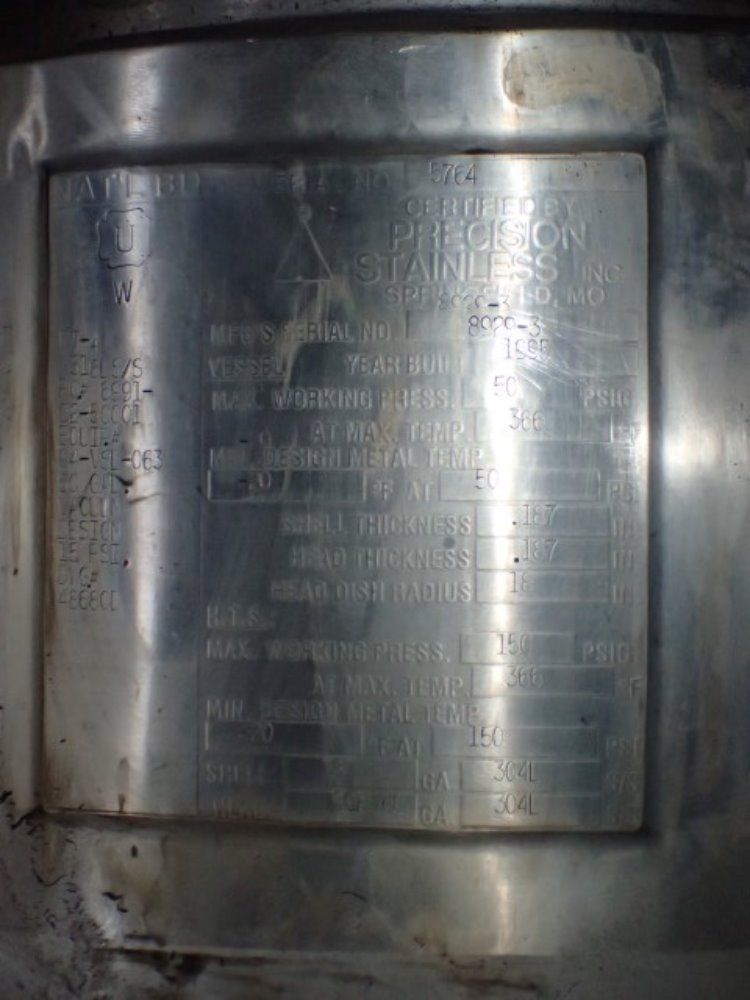 50 gallon Precision, Reactor, Stainless Steel, 18" diameter x 42" straight side, 50 psi/FV Internal, 150 psi - Image 2